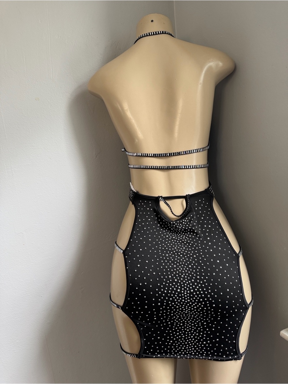 Cutout Rhinestone Mini Dress in Black - Picture 5 of 6